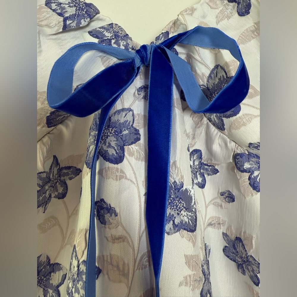 🆕 Day + Moon Floral Jacquard Puff Sleeve Mini Dress Regencycore Cottagecore Chic - Picture 4 of 12